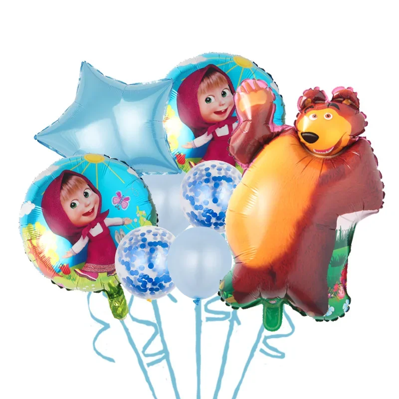 Mashas and The Bear 생일 풍선 장식, 만화 애니메이션 호일 풍선, 어린이 애니메이션 라운드 풍선, 아기 파티 선물