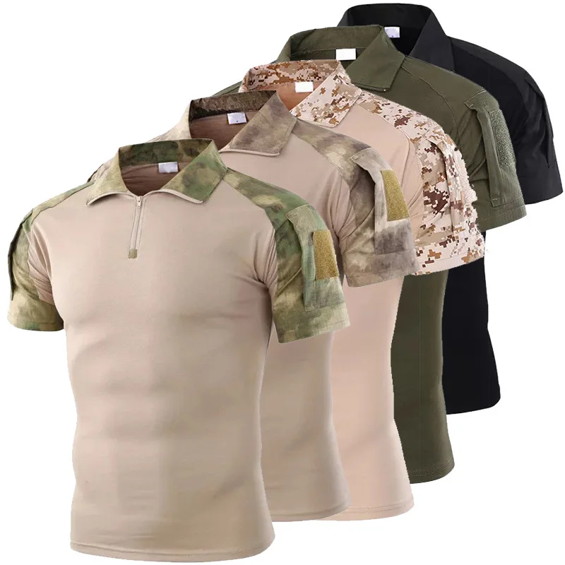 Men Summer Sport T Shirt Airsoft Army Tactical Short Sleeve Military Camouflage Cotton Tee Shirts Paintball Clothing
