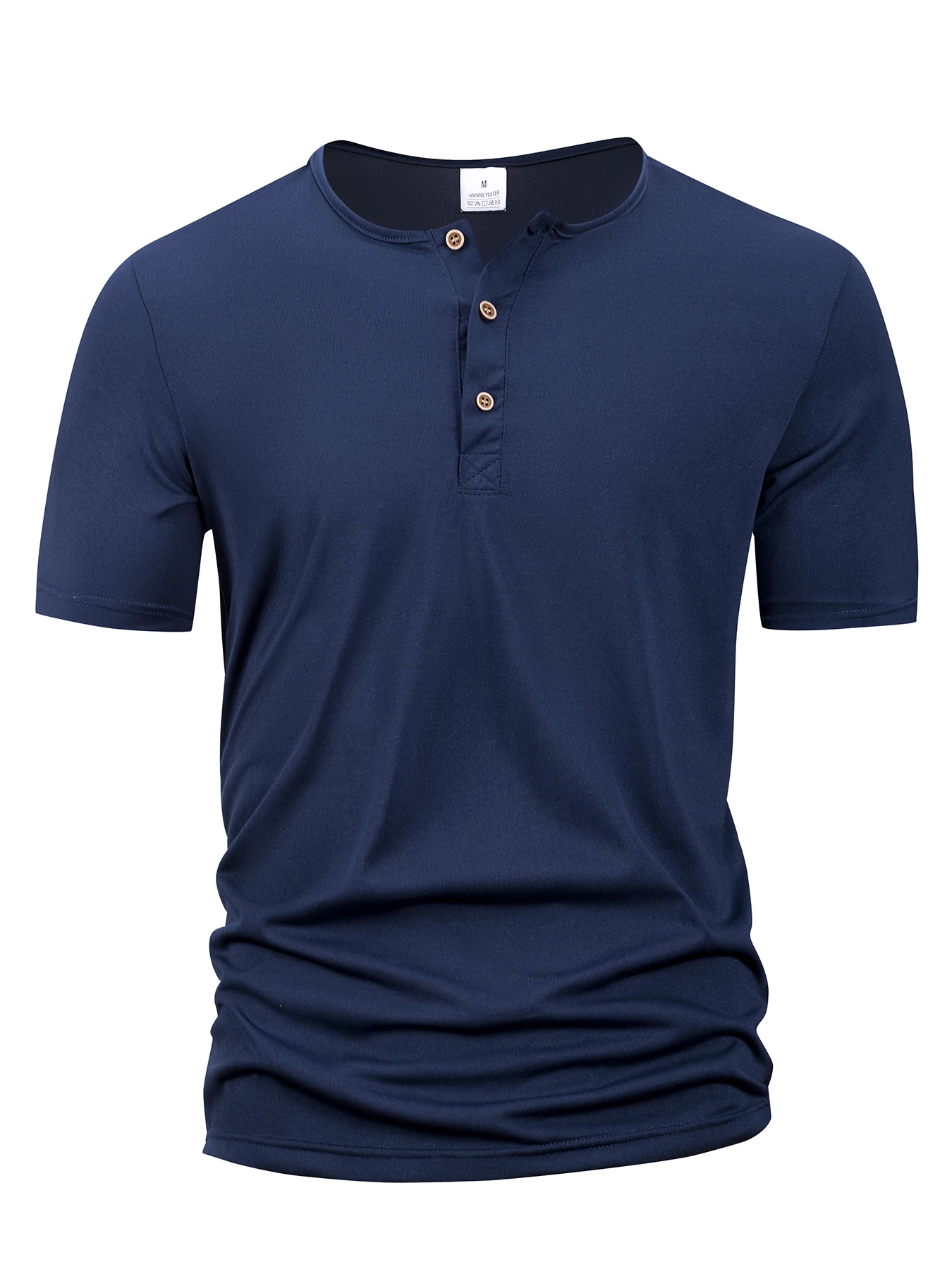 Summer Men Henley Collar T-shirts Button Slim Casual Male Solid Color Short Sleeve Men Sports T-shirt Polo shirt Tops 2