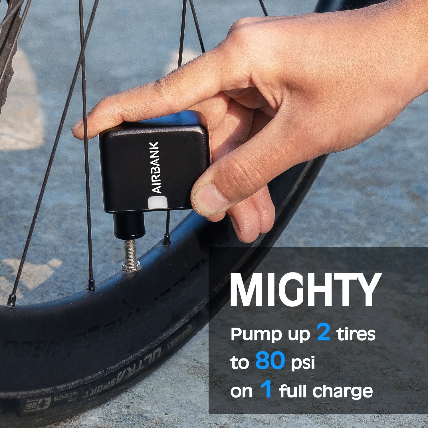 AIRBANK Mini Pompa Per Bici Elettrica 100 PSI - Compressore Portatile Senza Fili Ricaricabile Per Gonfiare Pneumatici Ovunque