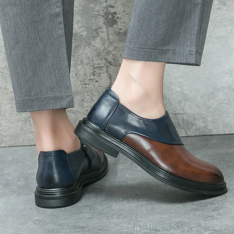 New British style men's matching color side zipper leather shoes for young men lazy foot business dress pointy men's shoes 2