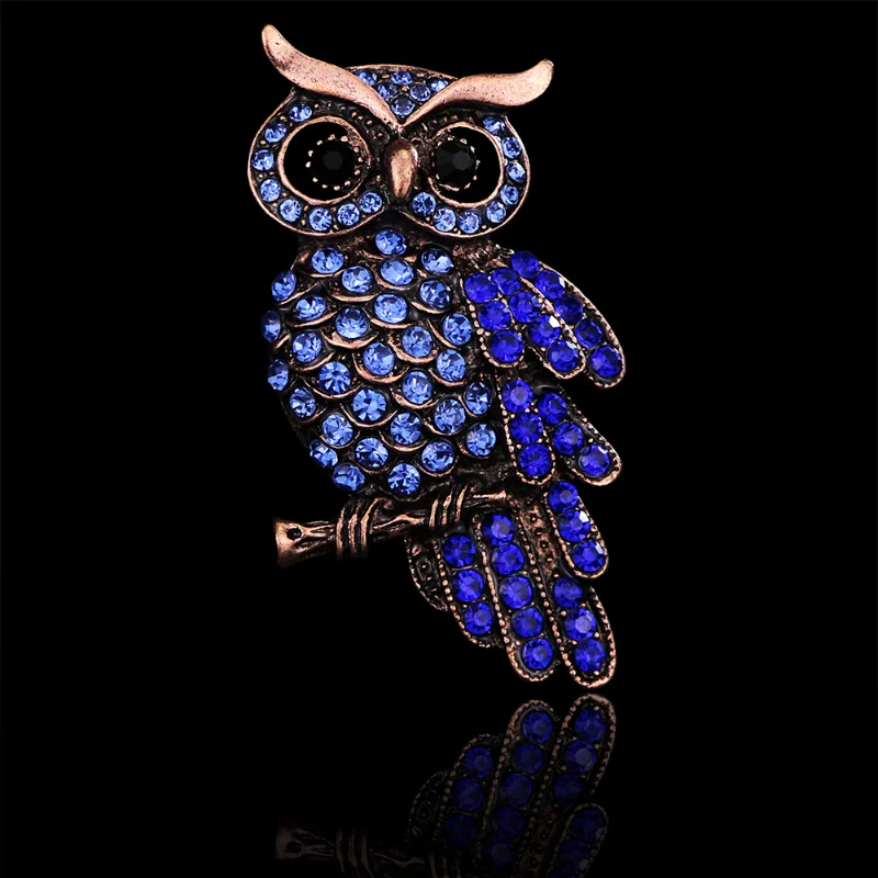 

Retro Blue Owl Brooch Simple Fashion Cute Pin Clip Animal Corsage Badge Coat Accessories Men Women Suit Rhinestone Jewelry Gifts