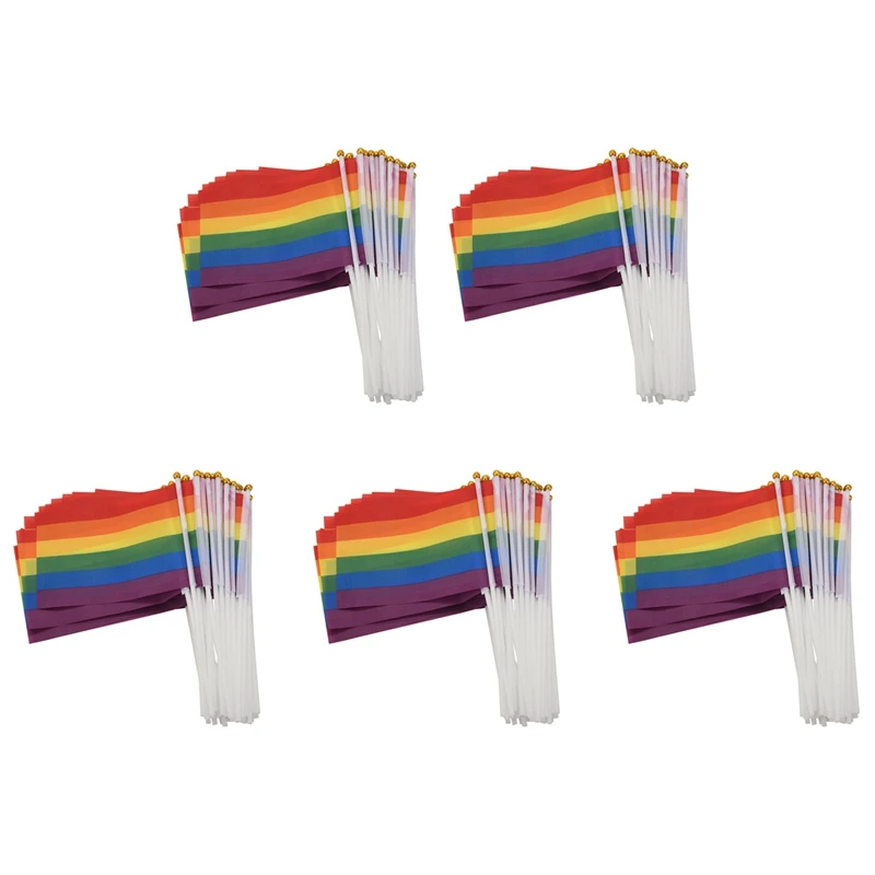 

Promotion! 250 Pack Rainbow Small Mini Stick Flags,Decorations For Rainbow Pride Party