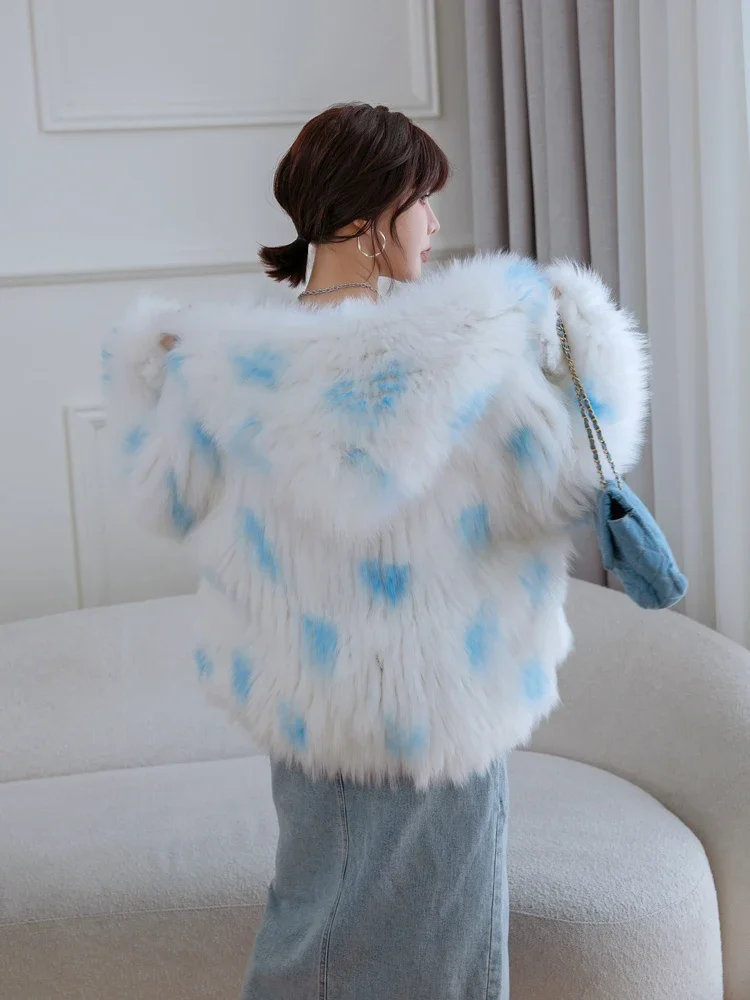 Woven Real Fox Fur Coat Hooded Fashion Young Double-sided Women's Clothing Mid-length Winter Model Knitted Thick Warm Jackets