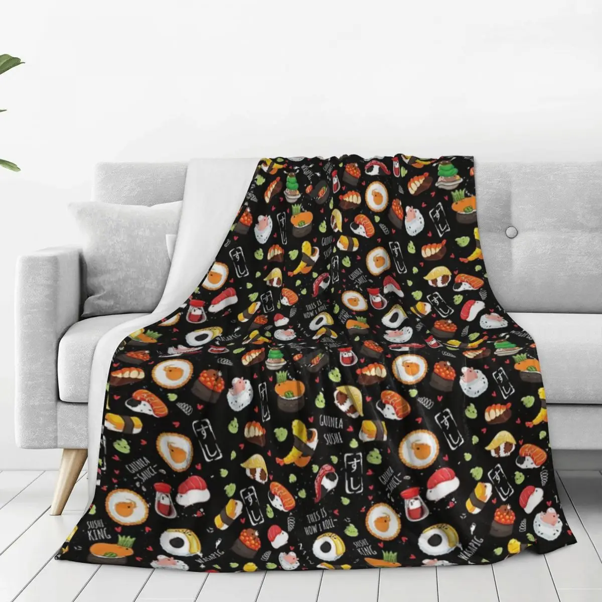 Japanese Guinea Pig Sushi - Black Background Blanket Fleece Super Soft Throw Blankets Sofa Throw Blanket Throws Bedspread Quilt 2