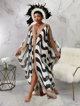 2023 Elegant Kaftan Long Print Tunic Loose Maxi Dress Vintage Bikini Women Summer Clothing Beach Wear Swim Suit Cover Up A2020 1