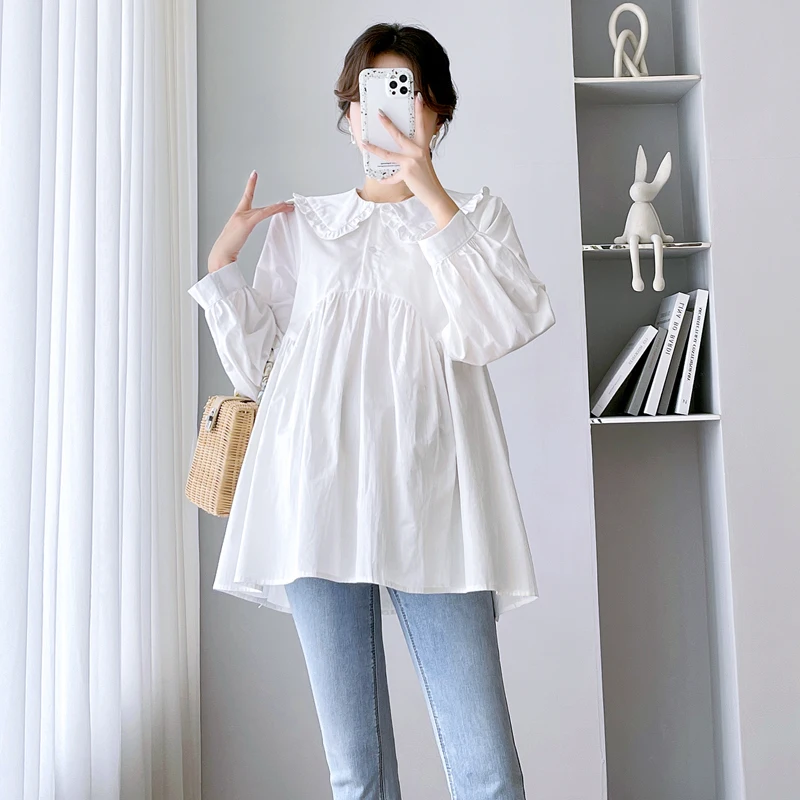 Pregnant Women Blouse Cotton Long Sleeves Loose Big Belly Maternity Women Blouse