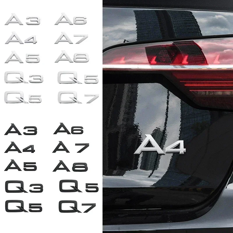 3D litery cyfry emblemat dla Audi A3 A4 A5 A6 A7 A8 Q2 Q3 Q5 Q7 klapa bagażnika samochodowego plakietka znamionowa naklejka z Logo chromowane czarny błyszczący