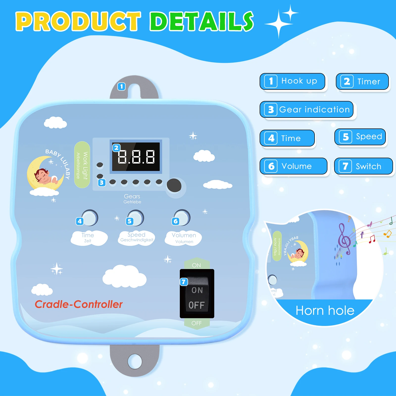 Electric Baby Swing Controller 2-Piece Spring and Remote Control Motor Spring Cradle Adjustable Timer Up to 20kg Baby Cradle baby swing controller