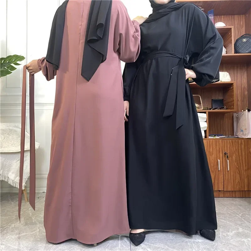Plain Abaya Dubai Muslim Hijab Dress Elastic Sleeve Basic Closed Abayas for Women Turkey Ramadan Islamic Clothing Kaftan Robe