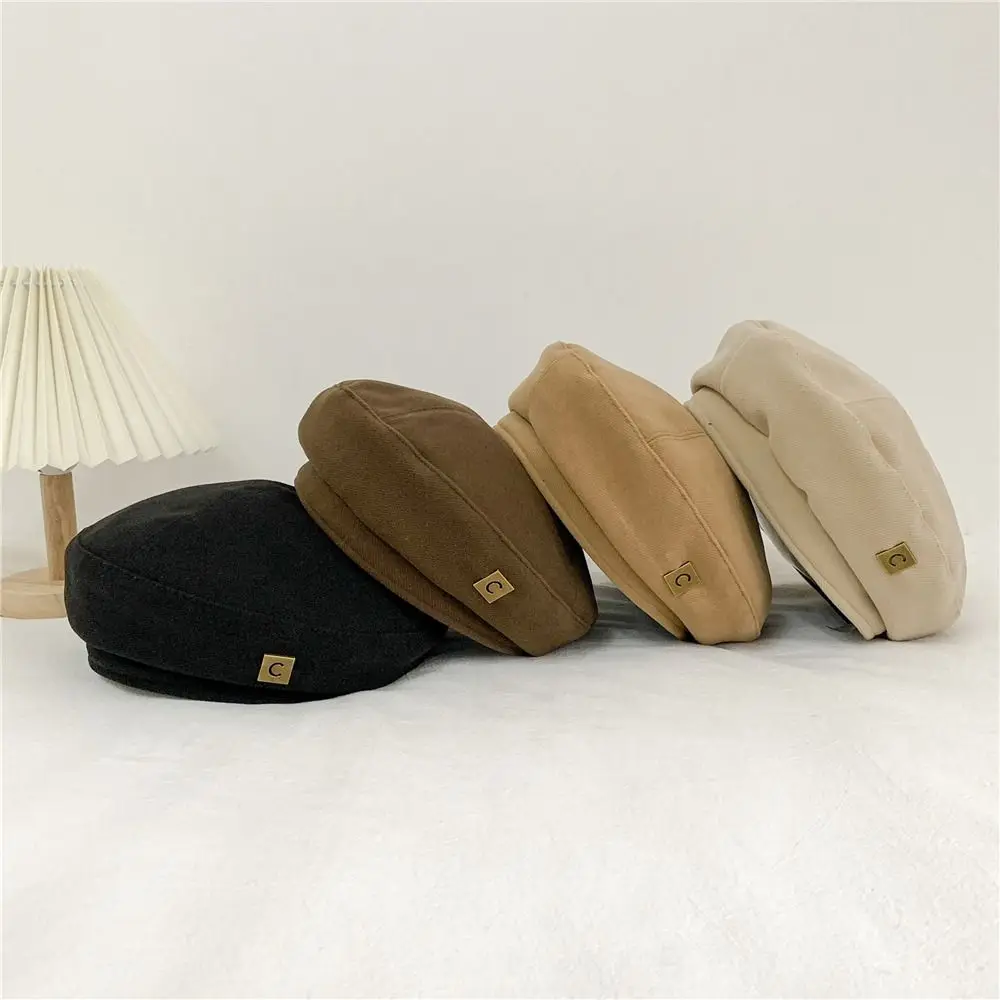 

Women Elegant Autumn Metal Berets Caps Woolen Solid Beret Hat Painter Hat