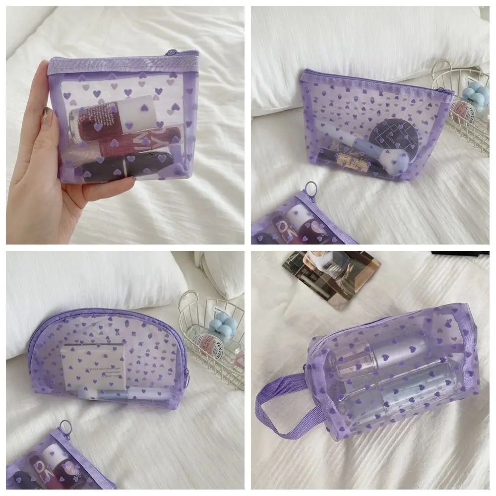 

Heart Cosmetic Bag Fashion Wave Point Mesh Storage Bag Love Large Capacity Transparent Organizer Case Girls