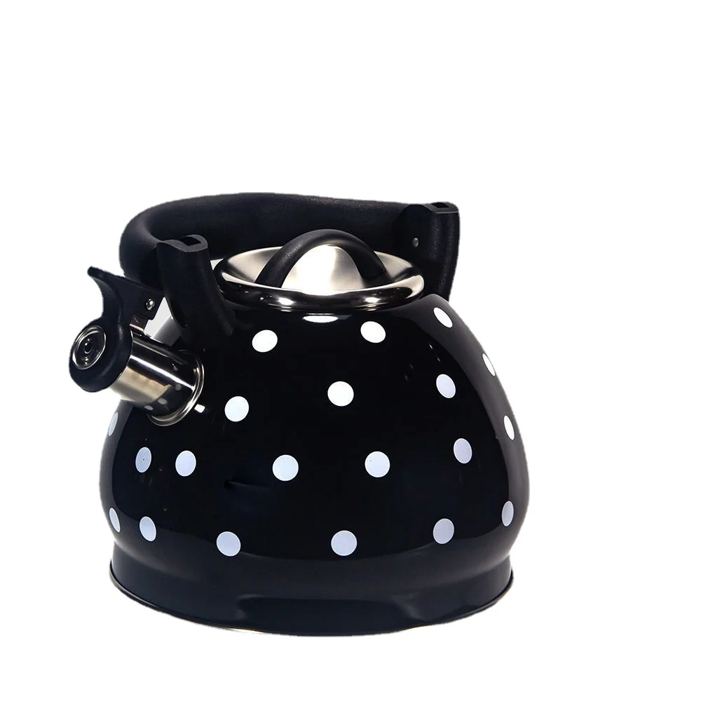 3L Polka Dot Stainless Steel Whistling Kettle with Foldable Handle for Gas and Electric Cooktops