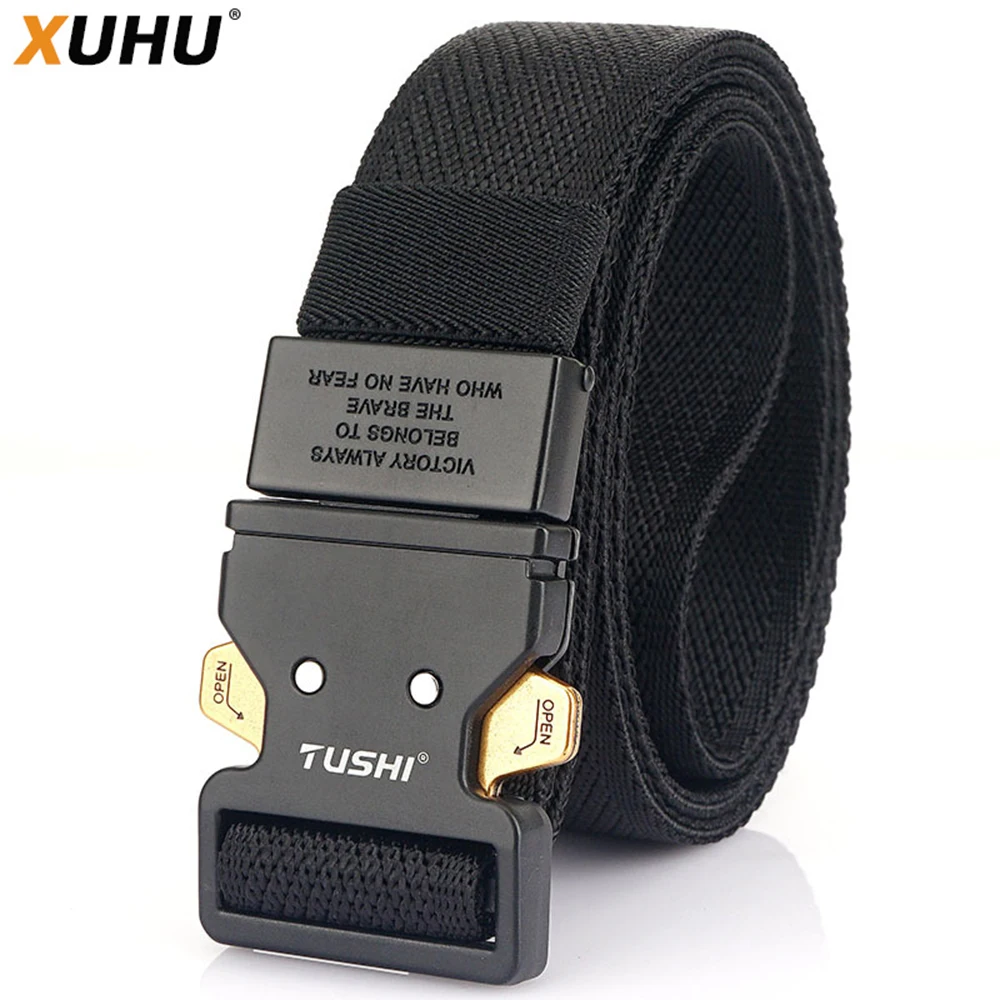 XUHU New Quick Release Metal Pluggable Buckle Tactical Belt Breathable Elastic Military For Men Stretch Pants Waistband Hunting