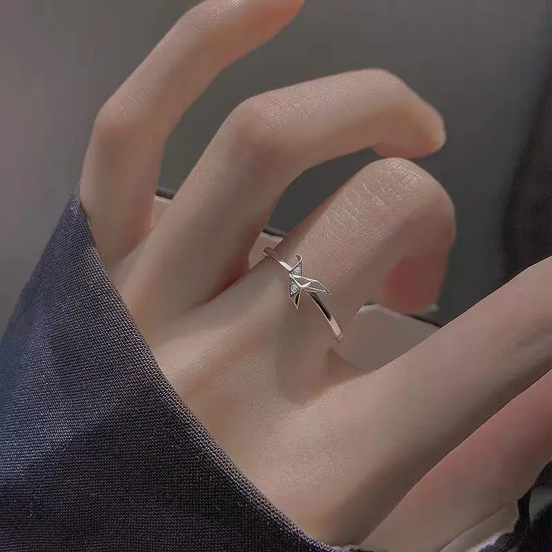 

Cold wind thousand paper crane opening ring female luxury simple design students send boudoir adjustable