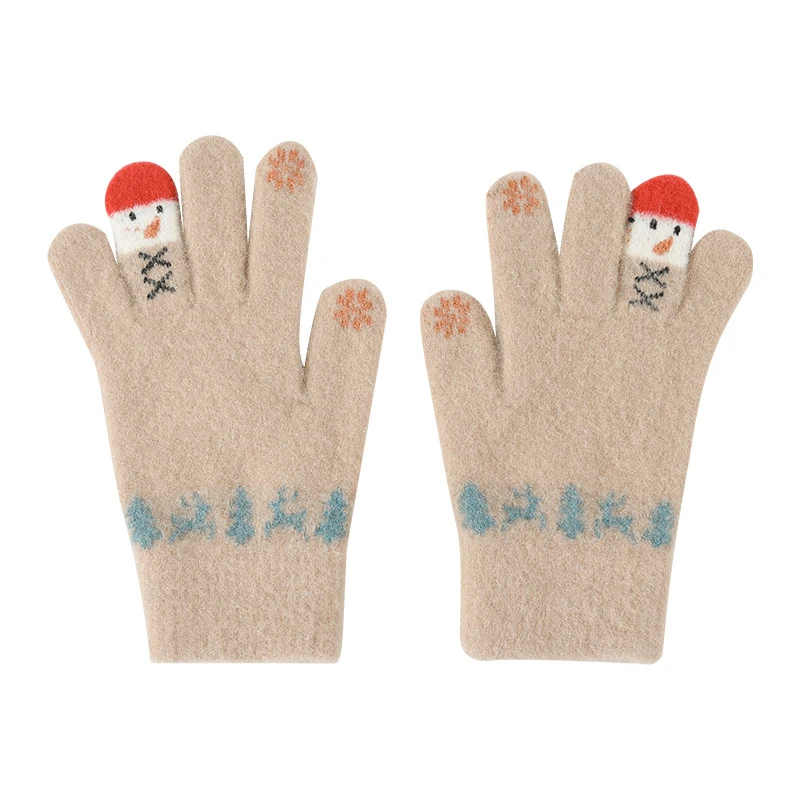 

1pair Autumn And Winter Cute Christmas Snowman Touch Screen Plush Thickened Student Gloves For Cycling