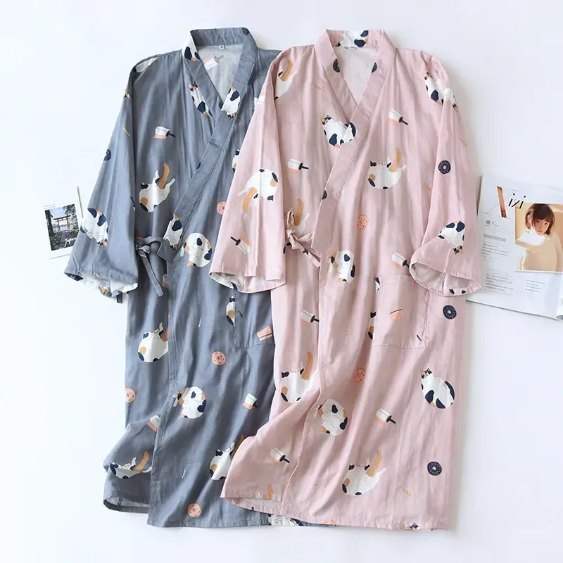 

Home Robe Japanese-style Thin men Crepe cotton Service And 100% 2023 Spring Bathrobe Ladies Summer new Pajamas Nightgown