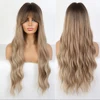 Emmor Synthetic Long Wavy Wigs with Bangs for Women Cosplay Natural Ombre Brown Light Blonde Hair Wig High Temperature Fiber 1