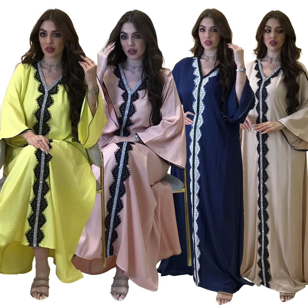 

Muslim Abaya Diamond Lace Dress African Dashiki Vestido Cardigan Kimono Long Robe Gowns Jubah Middle East Ramadan Arab Islamic