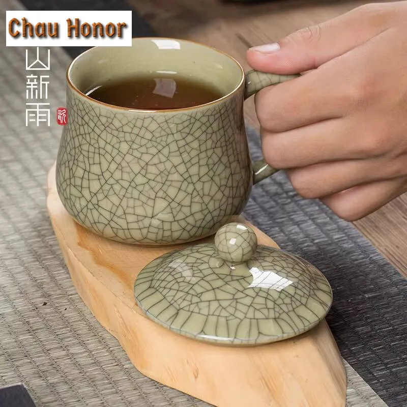 260ML Creative Longquan Celadon Mug Luxury Ceramic Coffee Mug with Lid Tea Brewing Water Jug Personalized Mug Cafes Craft Gifts