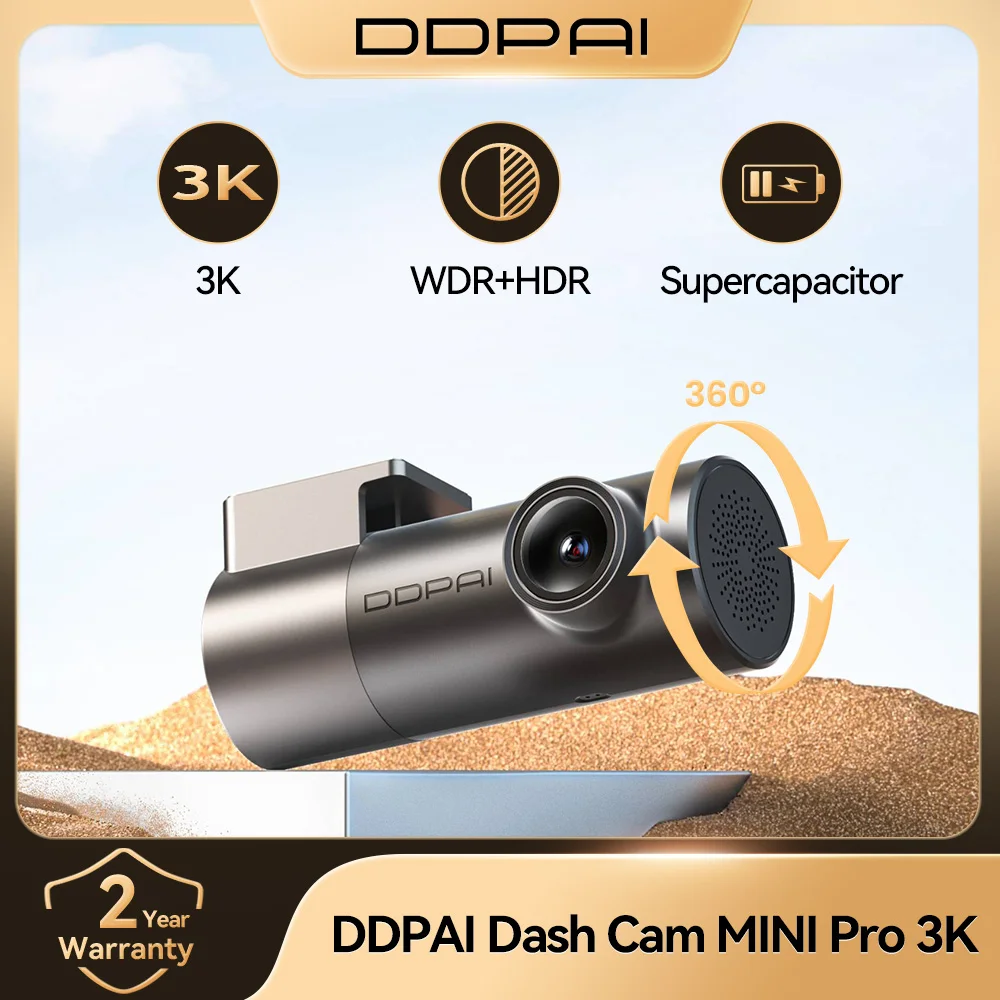 كاميرا لوحة القيادة DDPAI MINI Pro بدقة 3K HDR 1620P مع واي فاي ورؤية ليلية وتحكم صوتي ومراقبة على مدار 24 ساعة 143 ° FOV