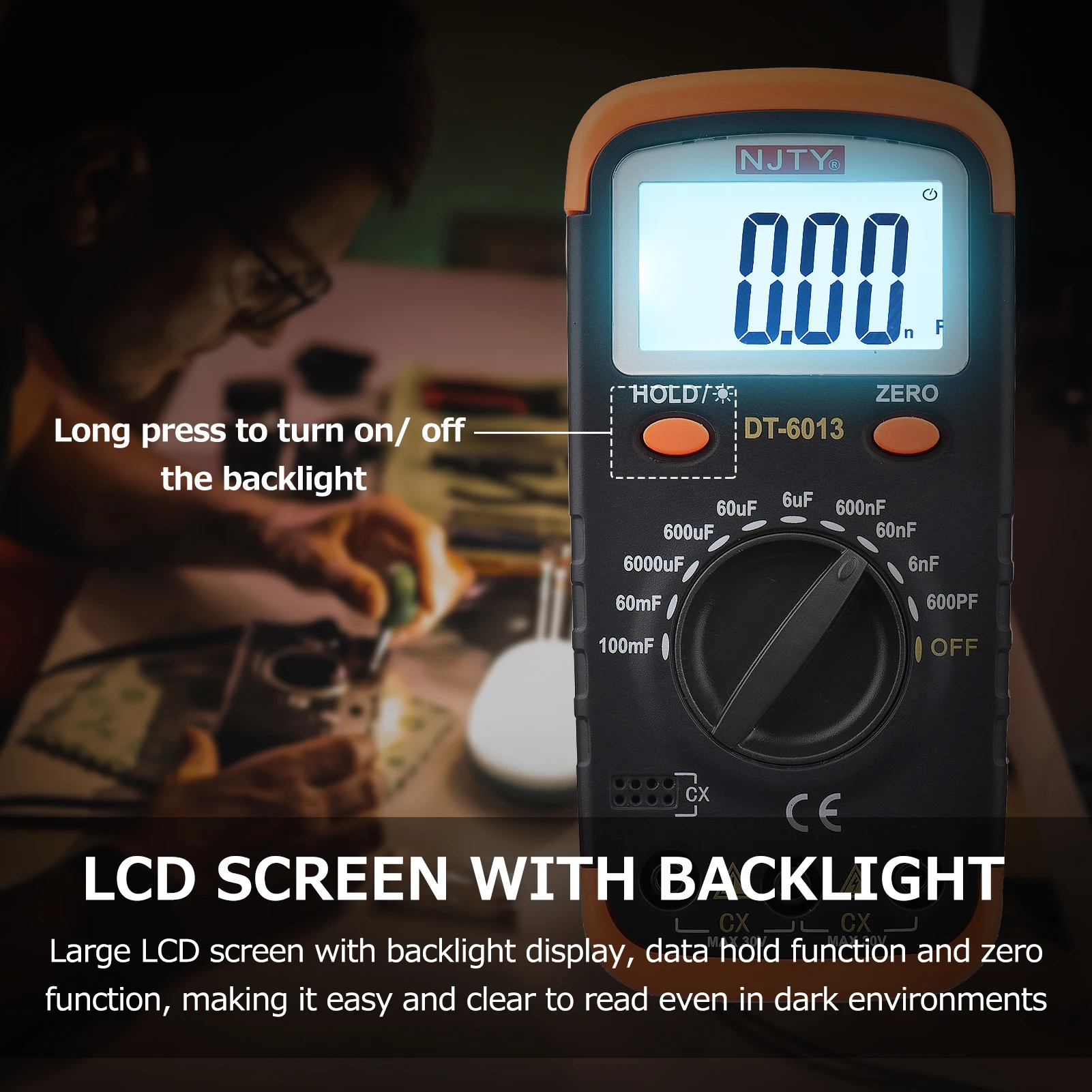 Digital Capacitance Meter with LCD Backlight Display High Accuracy 6000 Counts Capacitor Tester Kit with Crocodile Clips 5