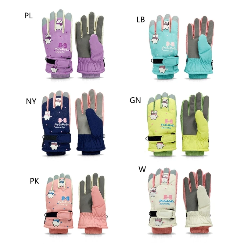 Winter Mittens Kids Ski Gloves Waterproof Thermal Gloves with Cartoon Pattern Children Boys Girls Outdoor Sports Gloves
