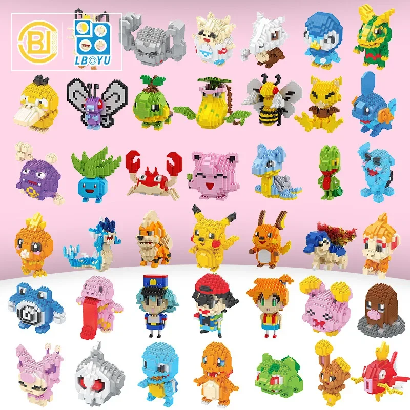 DIY Pokemon Blocks Small Cartoon Mini Building Block Pikachu Charizard Eevee Mewtwo Anime Assemble Action Model Dolls Toys construction blocks