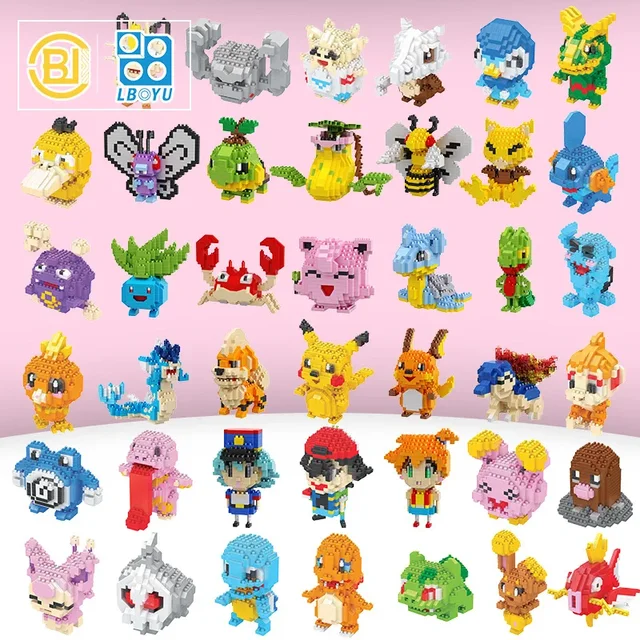 DIY Pokemon Blocks Small Cartoon Mini Building Block Pikachu Charizard Eevee Mewtwo Anime Assemble Action Model Dolls Toys 4