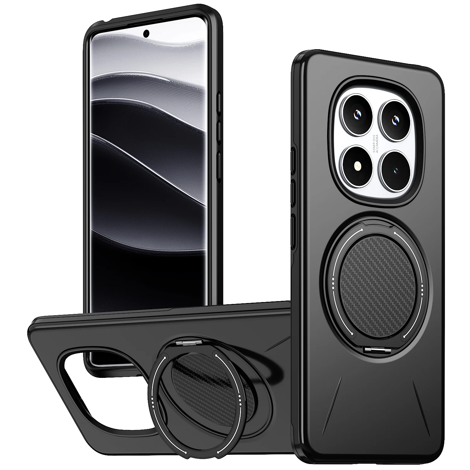 Armor Shockproof Case with Rotating Magnetic Metal Ring Bracket - Hard Cover