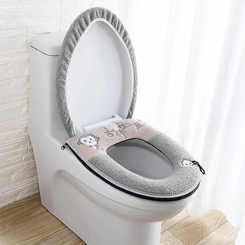 Toilet Seat Mat Set Bathroom Universal 2pcs/set Cushion+lid Cover Warm Soft Washable