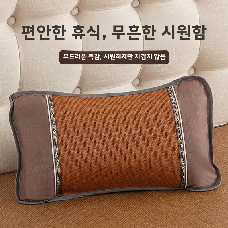 여름 쿨링 매트 차잎 베개 메밀껍질 목 지지대 땀 방지 모기 퇴치 대나무 얼음 실크 시원한 느낌 베개 코어