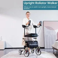Upright Walker, Stand Up Folding Rollator Walker with  Front Wheels Backrest Seat and Padded Armrests(Champagne) 1