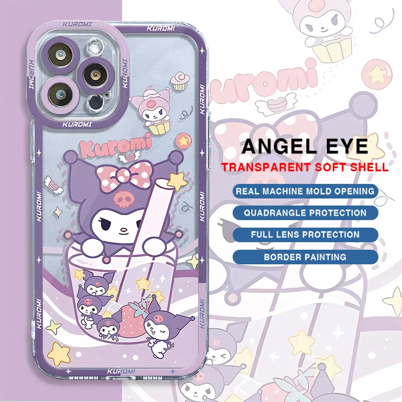thumbnail image 1 of Case for iPhone 7 8 SE 11 Pro 13 Mini 15 Pro 14 Pro Max 12 XS Max XR Cute Kuromi Cinnamoroll Transparent Soft Cover Coque TPU, 1 of 5