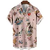 Mermaid retro printed shirts Men's European and American pattern Summer casual short sleeved shirt Hawaiian button 3