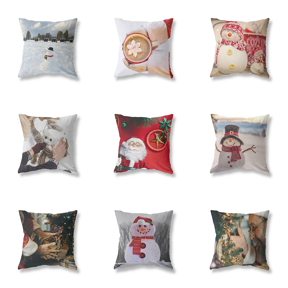 

Cute Snowman Christmas Theme Printing Pattern Polyester Cushion Cover Home Living Room Sofa Decorative Pillow