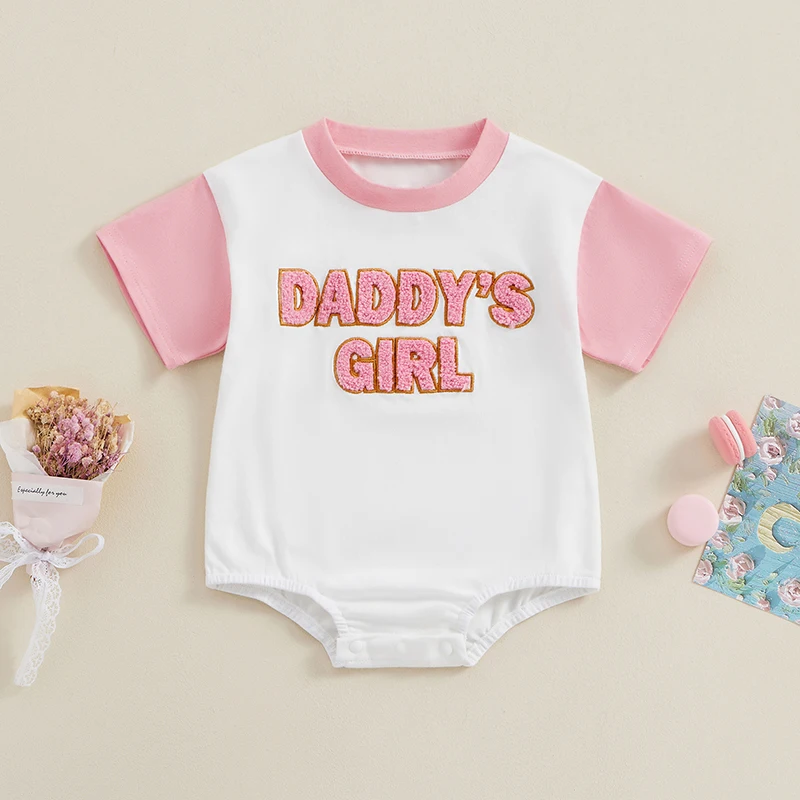 

Newborn Baby Girl Romper Daddys Girl Summer Clothes Short Sleeve Round Neck Playsuit Infant Girl Outfit