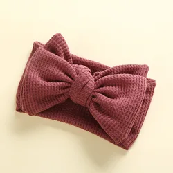 Newborn Baby Girl Knit Headband with Big Bow - Double Layer Turban Hair Accessory (12)