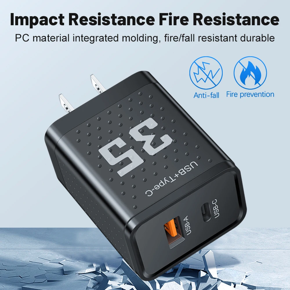 35W USB PD Phone Charger 2 Ports PD Fast Charging Adapter QC3.0 For Xiaomi iPhone15 14 Samsung Huawei Mobile Phone Wall Charger