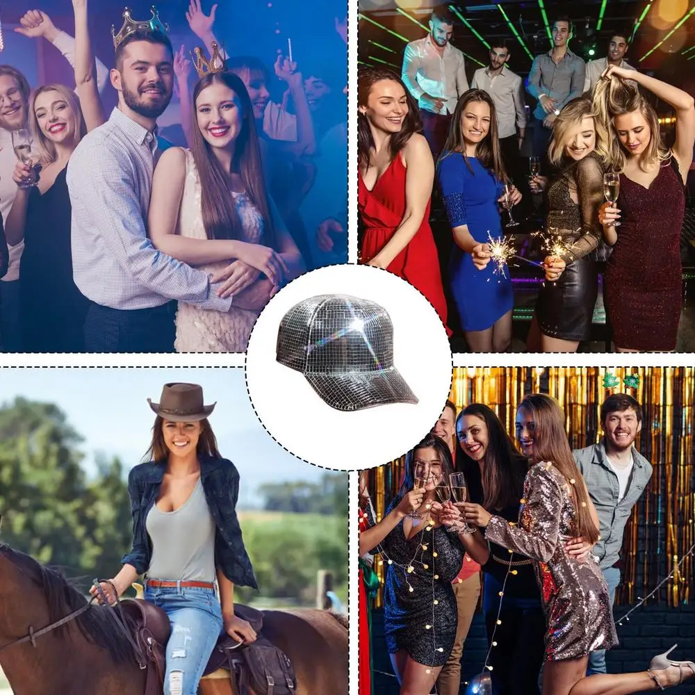 Description Picture 4 of itemMirror Ball Cowboy Hat Silver Sparkly Mirror Baseball Hats Disco Ball Caps Cosplay Props Halloween Supplies For Party Gathering