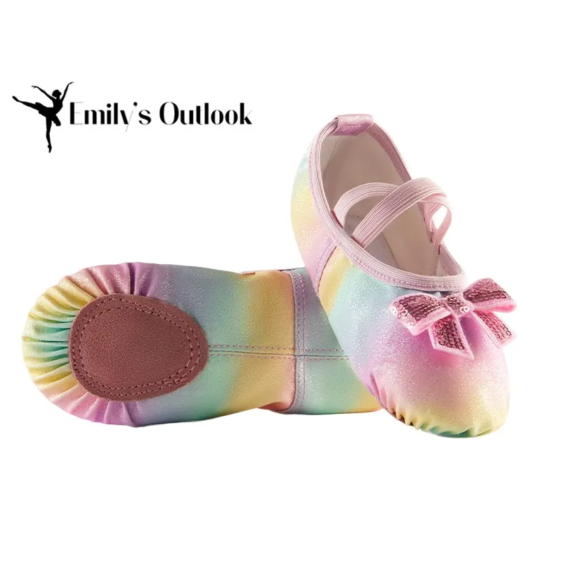 

Girl Ballet Shoes Glitter Split-Sole Dance Slippers Toddler Kids Practice Shoes Flats Soft Lightweight Elastic Laces Colorful