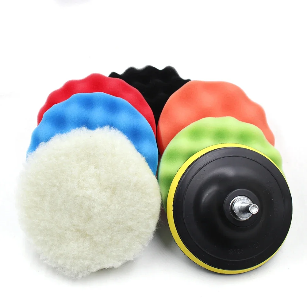 3 "5" 6 "7 Car Polishing Pad Sponge Car Polisher Waxing Pads Wool Wheel Buffing Kit for Car Polisher Drill Adapter Removes Scrat