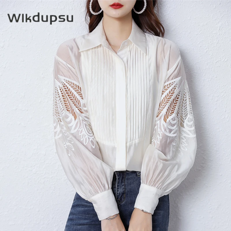 

Women Blouse Elegant Casual Office Ladies Shirt New Luxury Designer Fashion Vintage Fairy Puff Long Sleeve Blouses Shirts Tops