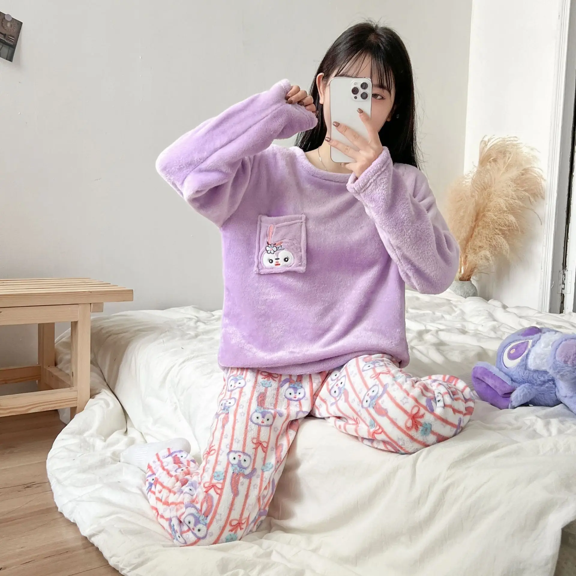 Sanurgente Hello Kitty-Pyjama en peluche pour femme, vêtements de
