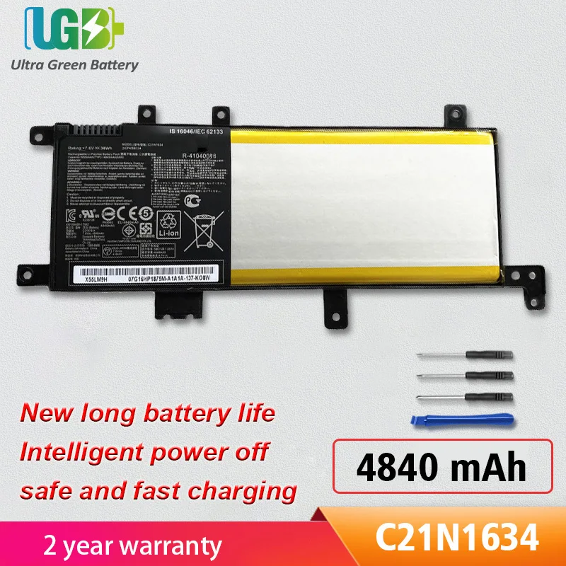 

UGB Новый C21N1634 C21PqCH Аккумулятор для ASUS X542 A580UR A580U X542U X542UA A580UF F542UN FL5900L R542UA R542UF X542UF R542UR