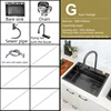 Black Nano Kitchen Sink 304 Stainless Steel Waterfall  Basin Large Single Slot with  Faucet for  6