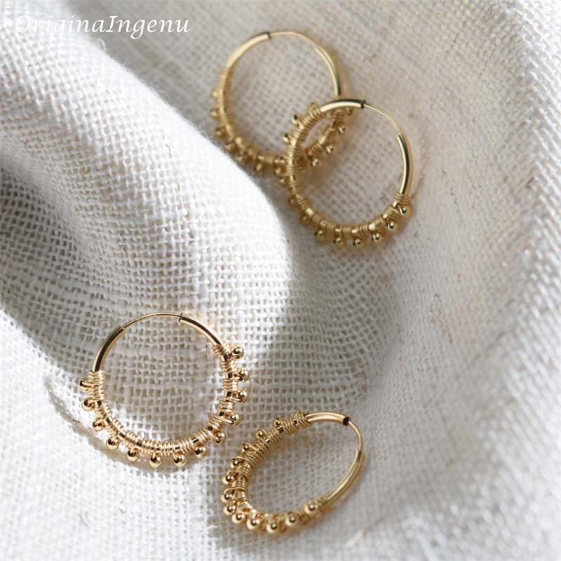 20MM Hoop Earrings 14K Gold Filled Gold Beads Earrings Minimalism  Gold Jewelry Brincos Pendientes Boho Earrings 5