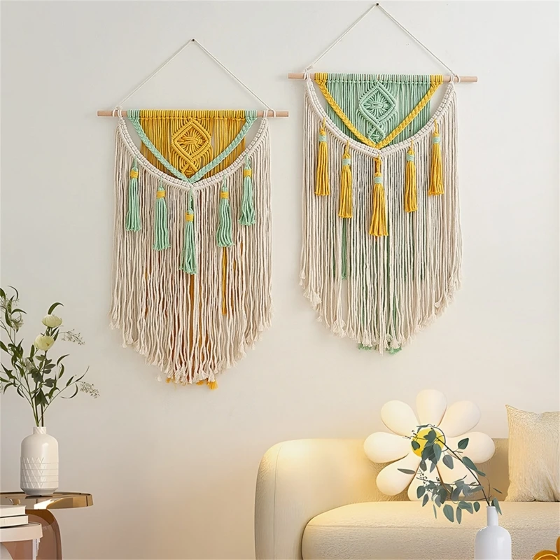 

Colorblock Macrames Wall Hangings Woven Tassels Wall Tapestrys Aesthetic Decorations Home Wedding Decorations Craft