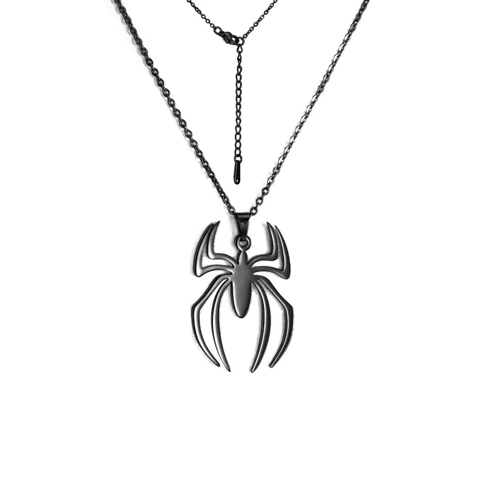 Skyrim Punk Spider Pendant Necklace for Women Men Stainless Steel Double Layer Collar Necklace Hip Hop Tiers Jewelry Gift_voghion.com