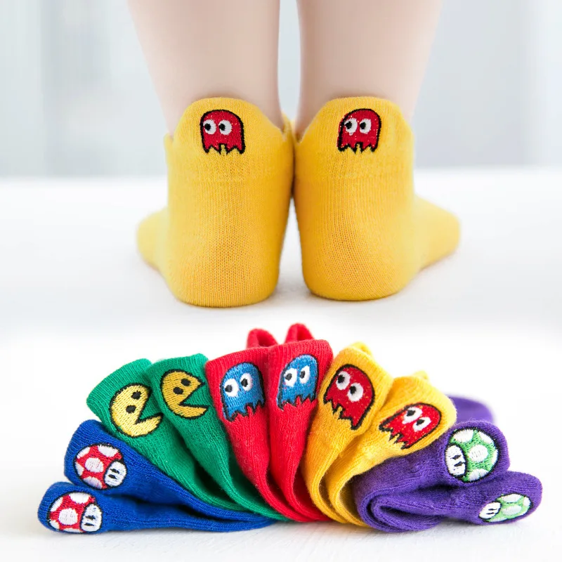 5Pairs Children Socks Dinosaur Embroidery Breathable Sports Unisex Cotton kids socks